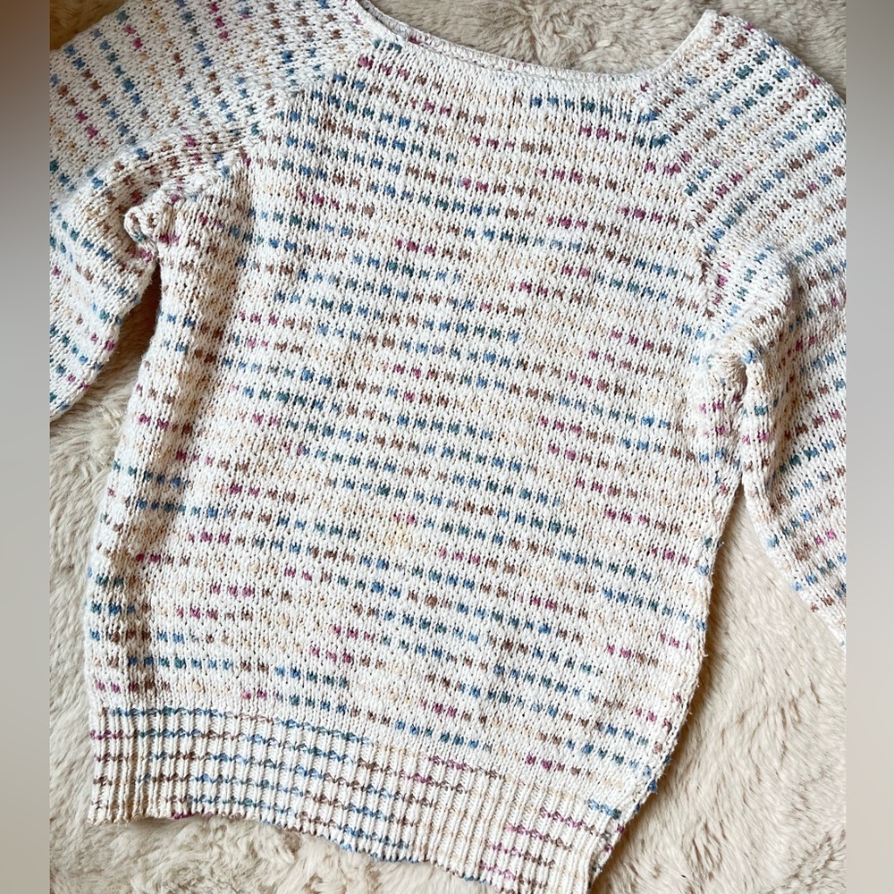 Women's Vintage Cream Multicolor Knit Sweater Quarter Length Sleeve Small/Medium